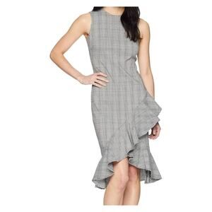 Calvin Klein Black White Plaid Ruffle Hem Sleeveless Party Sheath Dress 2 NWT